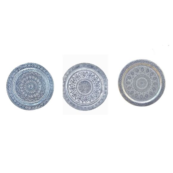 Set of Three Decorative Tray Middle Eastern Engraved Patina 19” - Picture 4 of 11